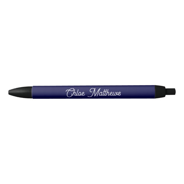 Elegant White Script Name Navy Blue Pen (Front)