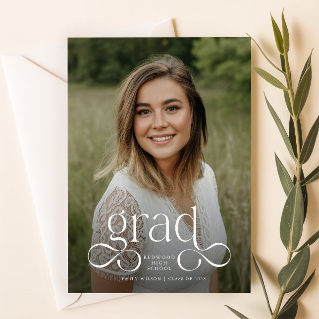 Elegant White Script Overlay Photo Graduation Postcard (Creator Uploaded)