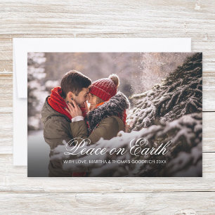 Elegant White Script Peace On Earth Gradient Photo Holiday Card