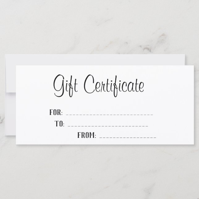Elegant White Script Personalised Gift Certificate (Front)