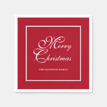 Elegant White Script Personalised Red Christmas