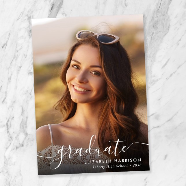 Elegant White Script Photo Overlay Graduate Announcement (Creator Uploaded)