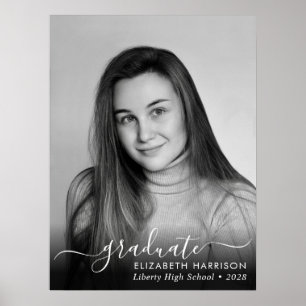 Elegant White Script Photo Overlay Graduate Poster