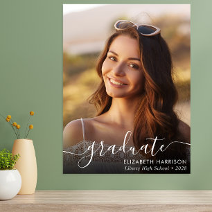 Elegant White Script Photo Overlay Graduate Poster
