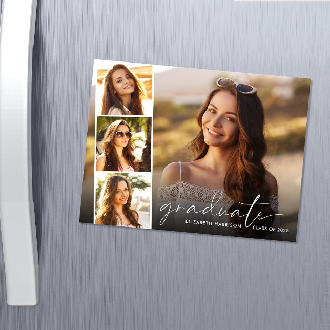 Elegant White Script Photo Strip Graduation Magnetic Invitation (Creator Uploaded)