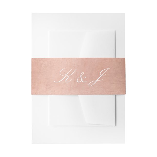 Elegant White Script Rose Gold Metallic Wedding Invitation Belly Band (Front Example)