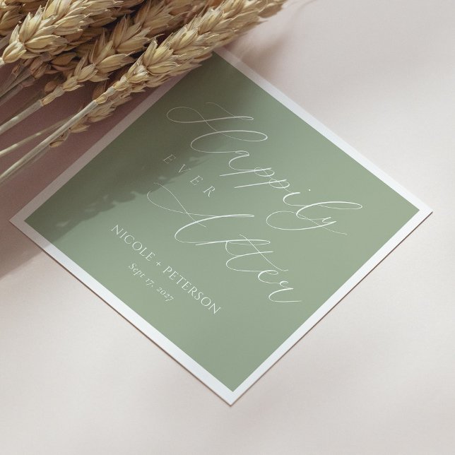 Elegant White Script Sage Green Wedding Napkins (Personalized Elegant White Script Sage Green Wedding Napkins)