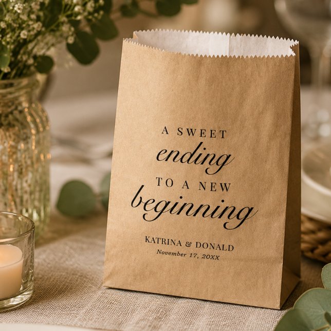 Elegant White Script Sweet Ending Favour Bags (Creator Uploaded)
