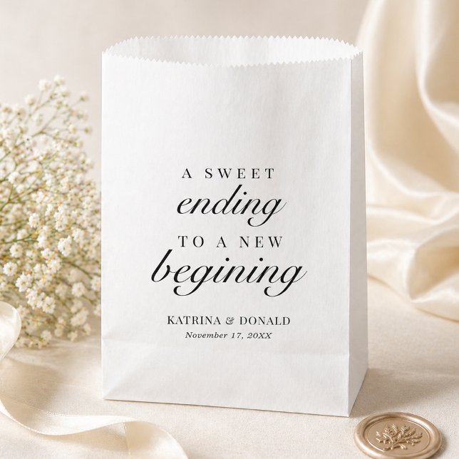 Elegant White Script Sweet Ending Favour Bags (Creator Uploaded)