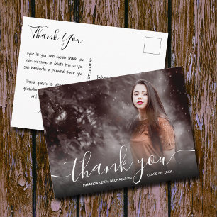Elegant White Script Thank You Photo Graduation Postcard