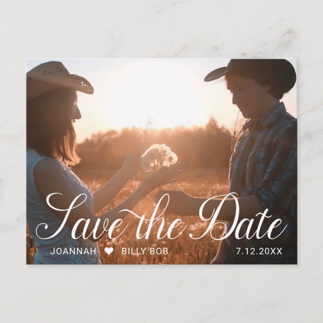 Elegant White Script Typography Photo Announcement Postcard (Front)