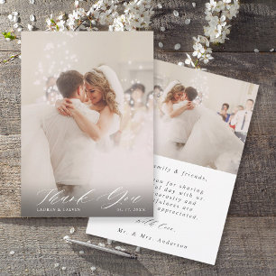 Elegant White Script Wedding 2 Photo  Thank You Card