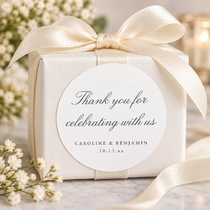 Elegant White Script Wedding Custom Thank You Classic Round Sticker