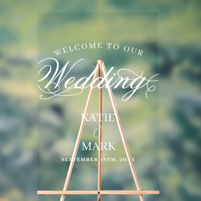 Elegant White Script Welcome To Our Wedding Sign  (Neutral)