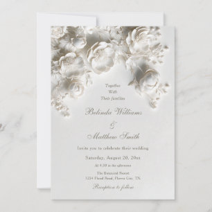 Elegant White Sculptural Flowers Invitation