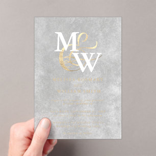 Elegant White Sea Glass Monogram Gold Wedding Acrylic Invitations