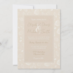 Elegant White Seashells Beige Pattern Invitation