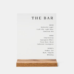 Elegant White Serif Bar Menu Acrylic Sign