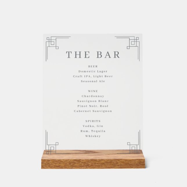 Elegant White Serif Bar Menu Sign (Front)