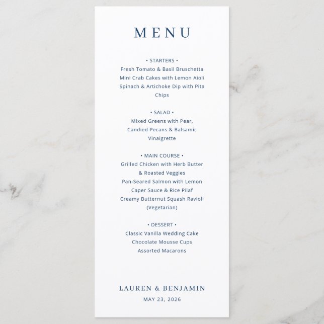 Elegant White Serif Wedding Menu (Front)
