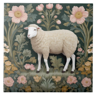 Elegant White Sheep William Morris Inspired Tile