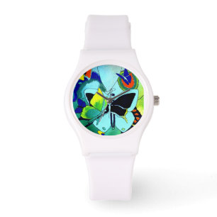 Elegant White Silicon Butterfly Collage Designed Watch