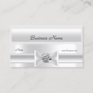 Elegant White Silk Silver Bow Jewel Business Card