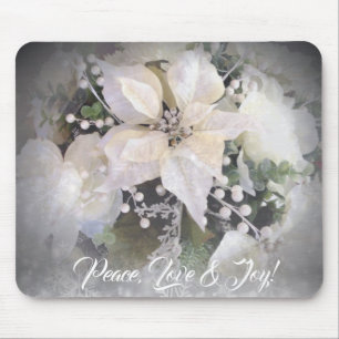 Elegant White & Silver Christmas Poinsettia Mouse Mat