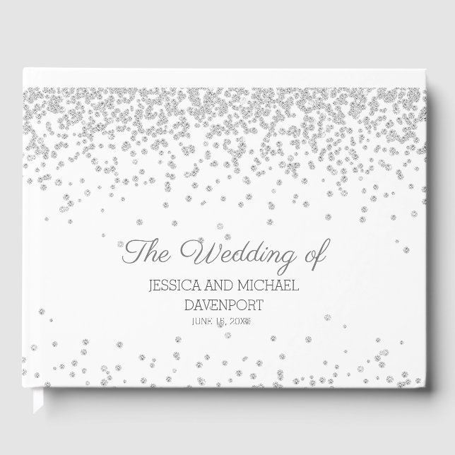 Elegant White Silver Diamond Glitter Wedding Guest Book (Front)
