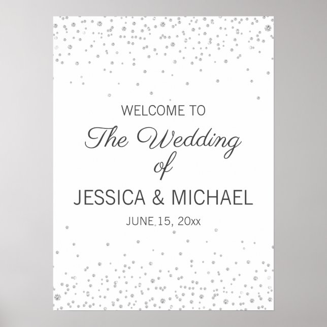 Elegant White Silver Diamond Glitter Wedding Poster (Front)