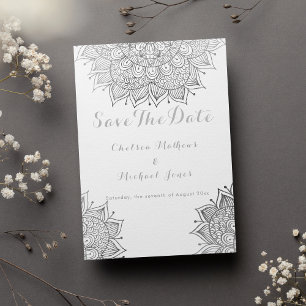 Elegant white silver floral mandala Save The Date Invitation