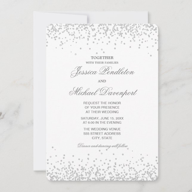 Elegant White Silver Glitter Classic Wedding Invitation (Front)