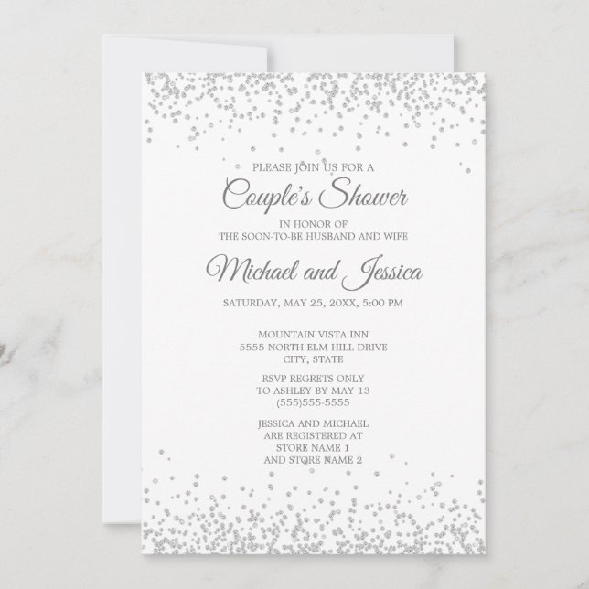Elegant White Silver Glitter Couple's Bridal Invitation (Front)