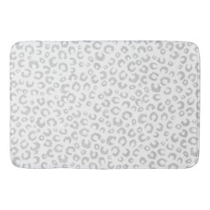 Elegant White Silver Glitter Leopard Animal Print Bath Mat