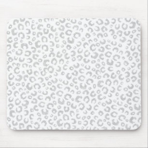 Elegant White Silver Glitter Leopard Animal Print Mouse Mat