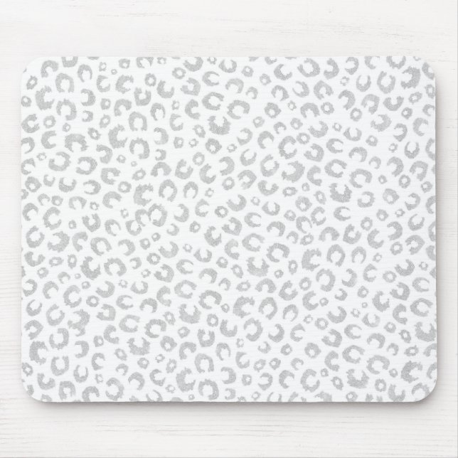 Elegant White Silver Glitter Leopard Animal Print Mouse Mat (Front)