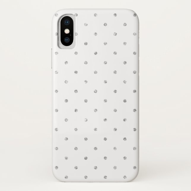 Elegant White Silver Glitter Polka Dots Pattern Case-Mate iPhone Case (Back)