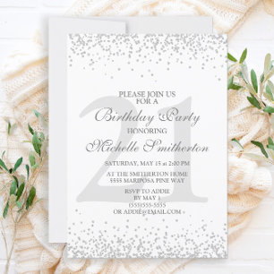 Elegant White Silver Grey Glitter 21st Birthday  Invitation