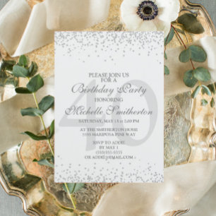 Elegant White Silver Grey Glitter 40th Birthday Invitation