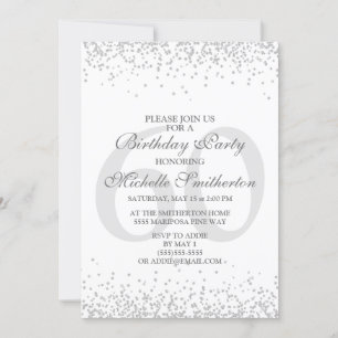 Elegant White Silver Grey Glitter 60th Birthday Invitation