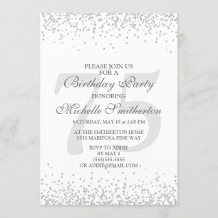 Elegant White Silver Grey Glitter 75th Birthday Invitation