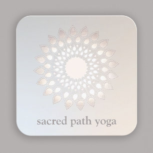 Elegant White Silver Lotus Flower Floral Mandala Square Business Card