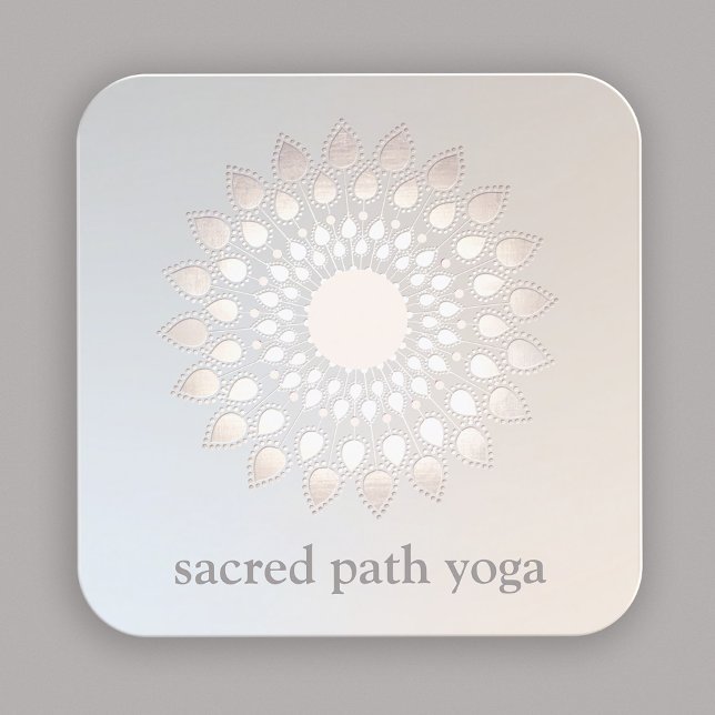 Elegant White Silver Lotus Flower Floral Mandala Square Business Card (Creator Uploaded)