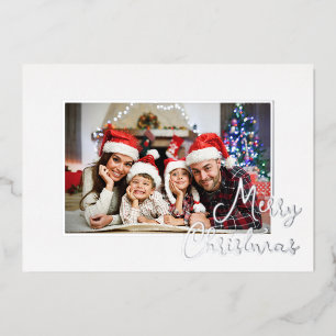  Elegant White Silver Personalised Photo Christmas Foil Holiday Card