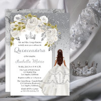 Elegant White Silver Rose Floral Quinceañera Party