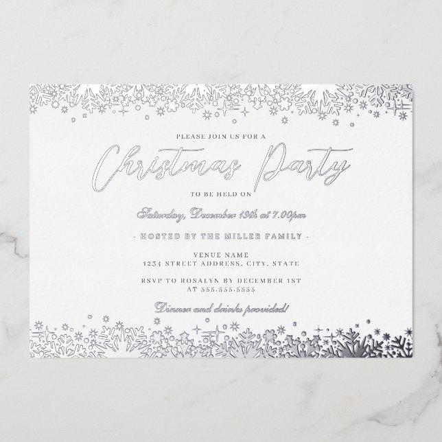 Elegant White Silver Snowflake Christmas Party (Front)