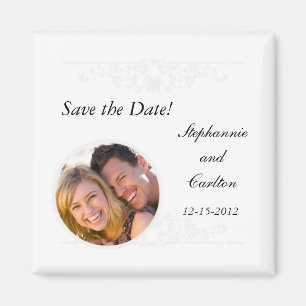 Elegant White/Silver Wedding Announcement Magnet