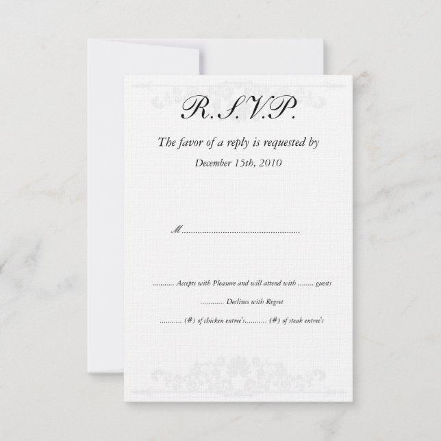 Elegant White/Silver Wedding RSVP Cards (Front)