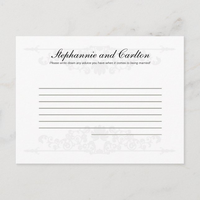 Elegant White/Silver Wedding Writable Advice Card (Front)