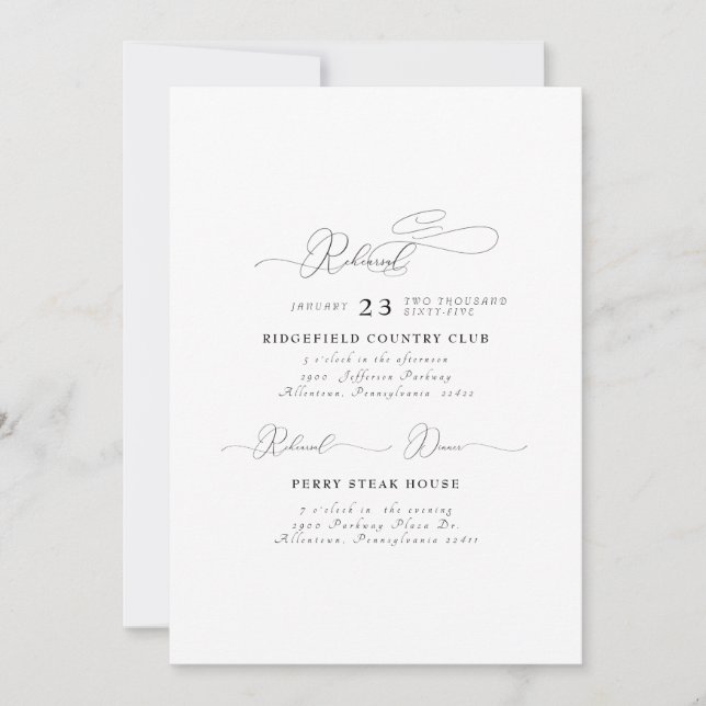 Elegant White Simple Rehearsal Invitation (Front)